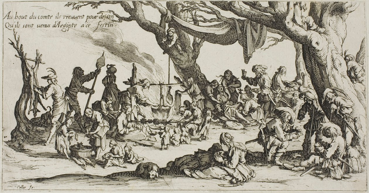 Mustalaisten leirintäalue: Juhlan valmistelu tekijältä Jacques Callot