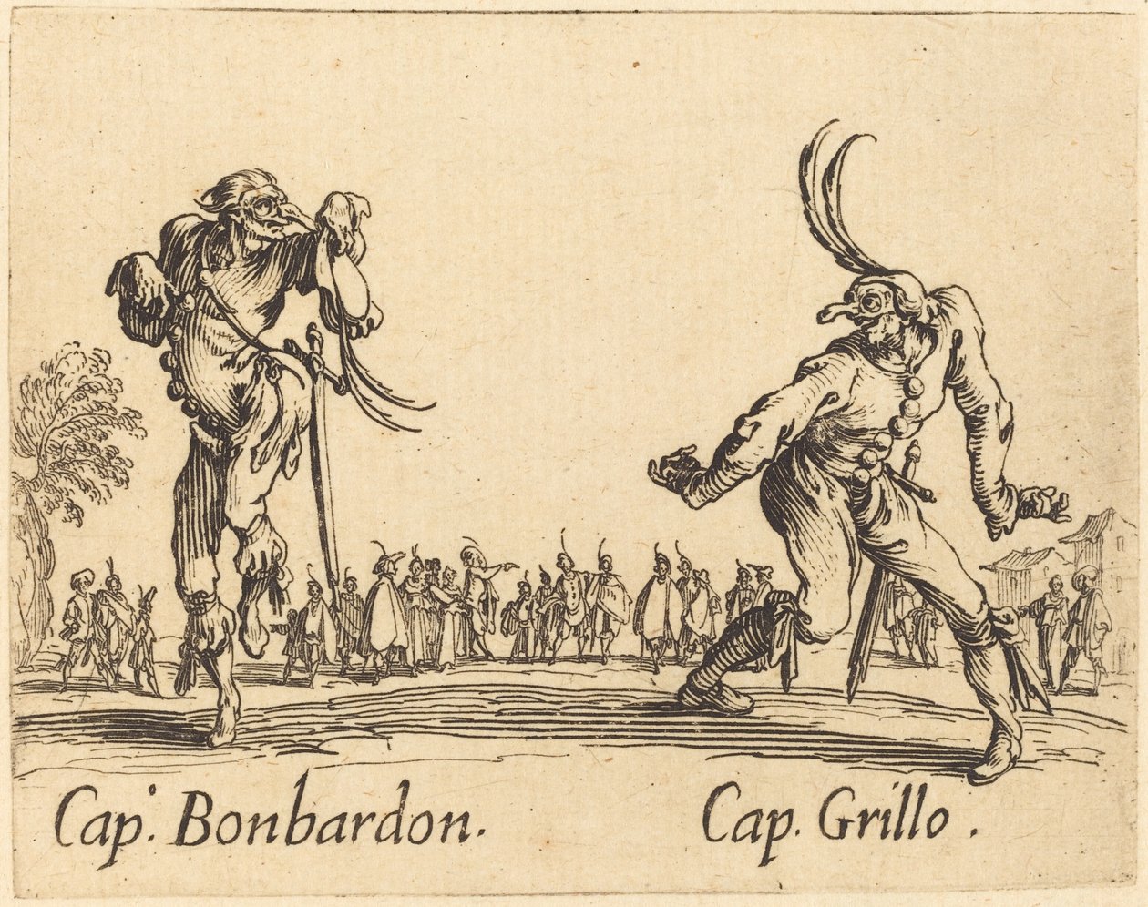 Korkki. Bonbardon ja Cap. Grillo, c. 1622. tekijältä Jacques Callot
