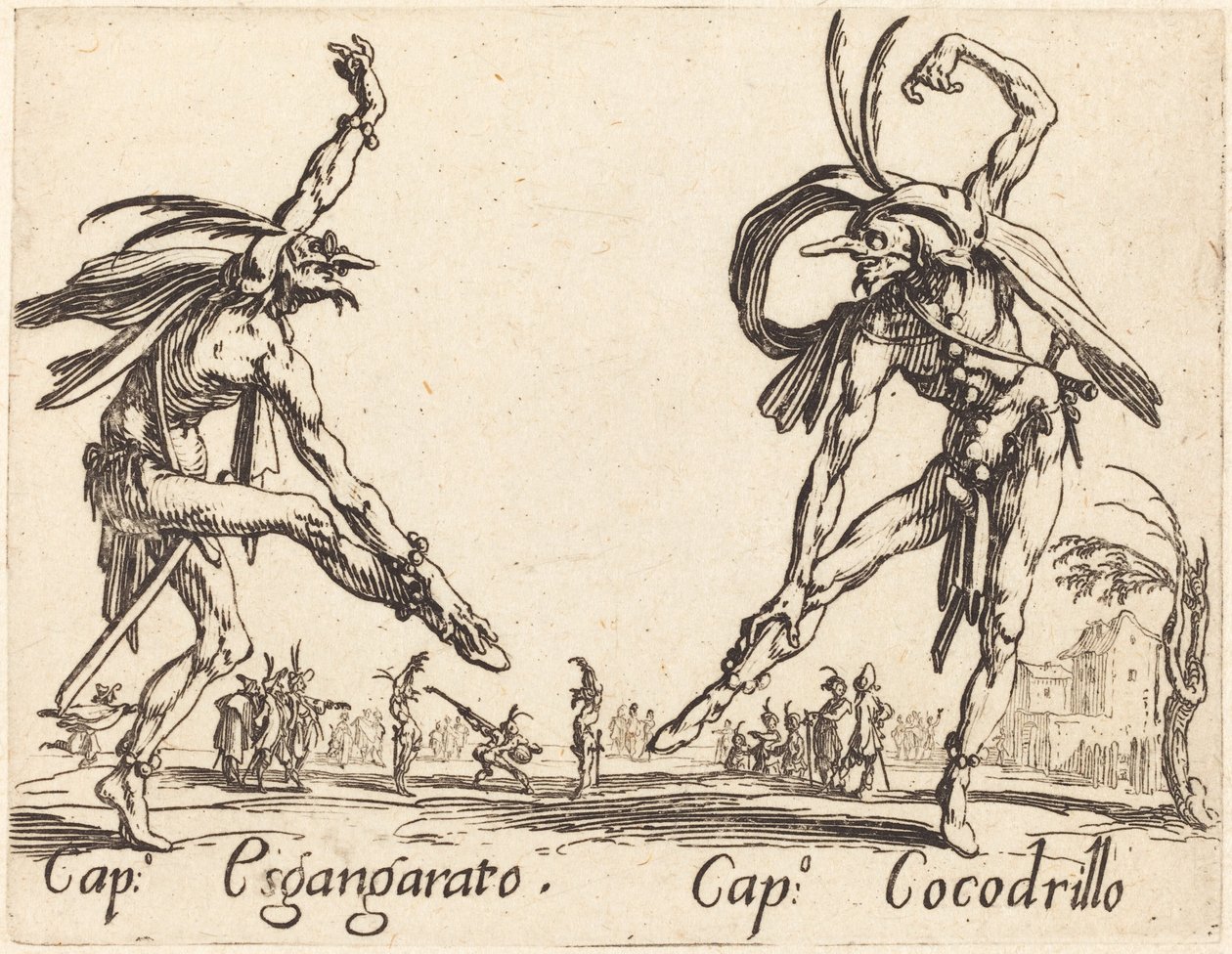Kap. Esgangarato ja Cap. Krokotiili, c. 1622. tekijältä Jacques Callot
