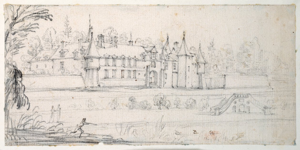 Chateau de Chantelou, Orgen laaksossa, Linasin ja Chestresin välissä (musta liitu paperilla) tekijältä Jacques Callot
