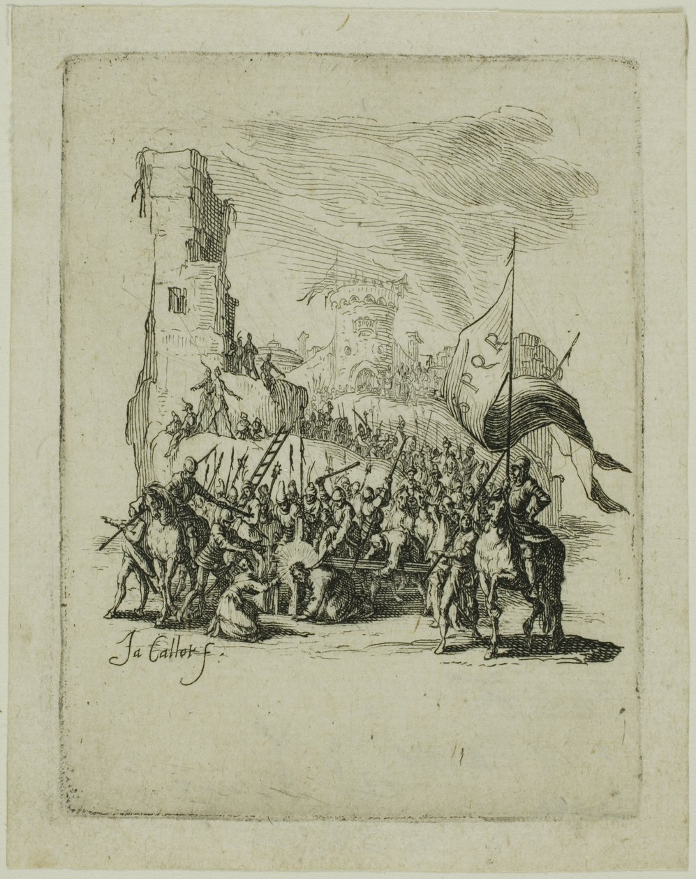 Kristus kantaa ristiä, teoksesta Pieni passio tekijältä Jacques Callot