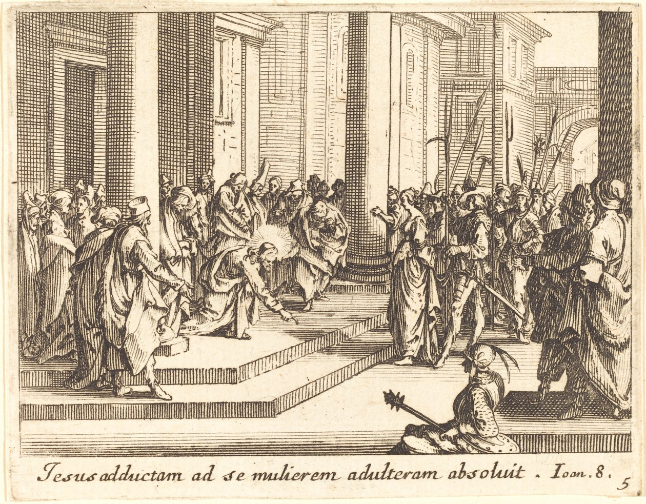 Kristus ja aviorikoksesta vangittu nainen, 1635. tekijältä Jacques Callot