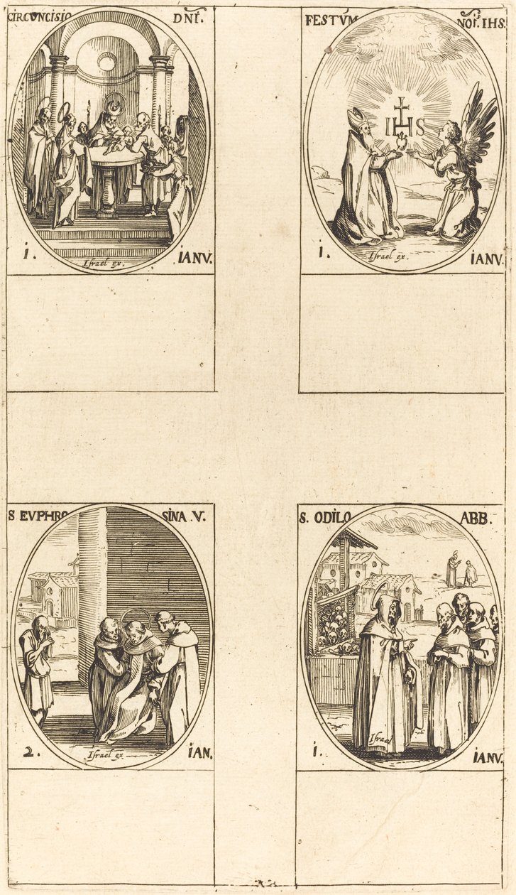 Ympärileikkaus; Kristuksen nimen juhla; St. Odilo; St. Euphrosyna tekijältä Jacques Callot