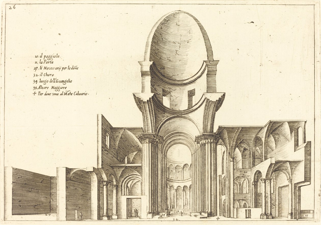 Poikkileikkaus kirkosta tekijältä Jacques Callot