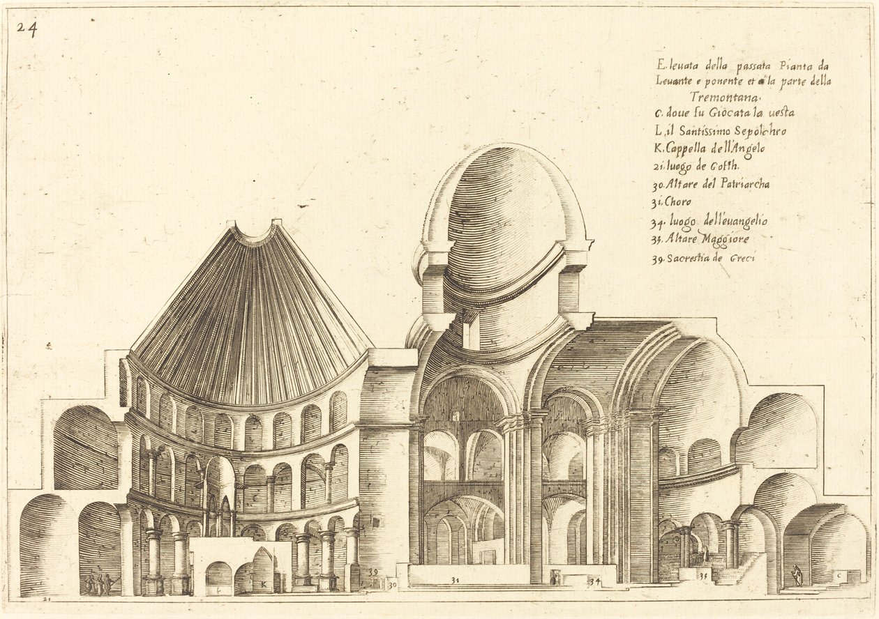 Poikkileikkaus Pyhän haudan kirkosta tekijältä Jacques Callot