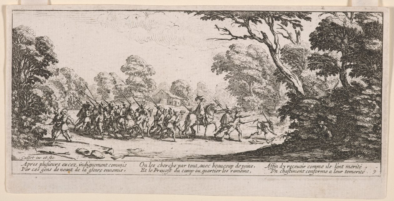 Discovery of the Malefactors, kuvitus teoksesta The Large Miseries of War tekijältä Jacques Callot