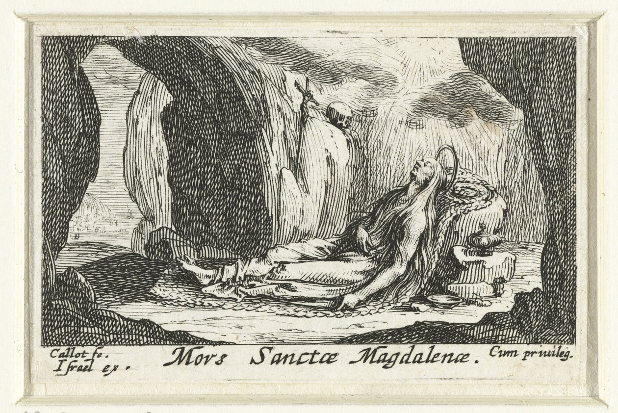 Maria Magdalenan kuolema Pyhän Magdalenan kuolema (nimi esineessä) De boetvaardige heiligen (sarjan nimi) tekijältä Jacques Callot