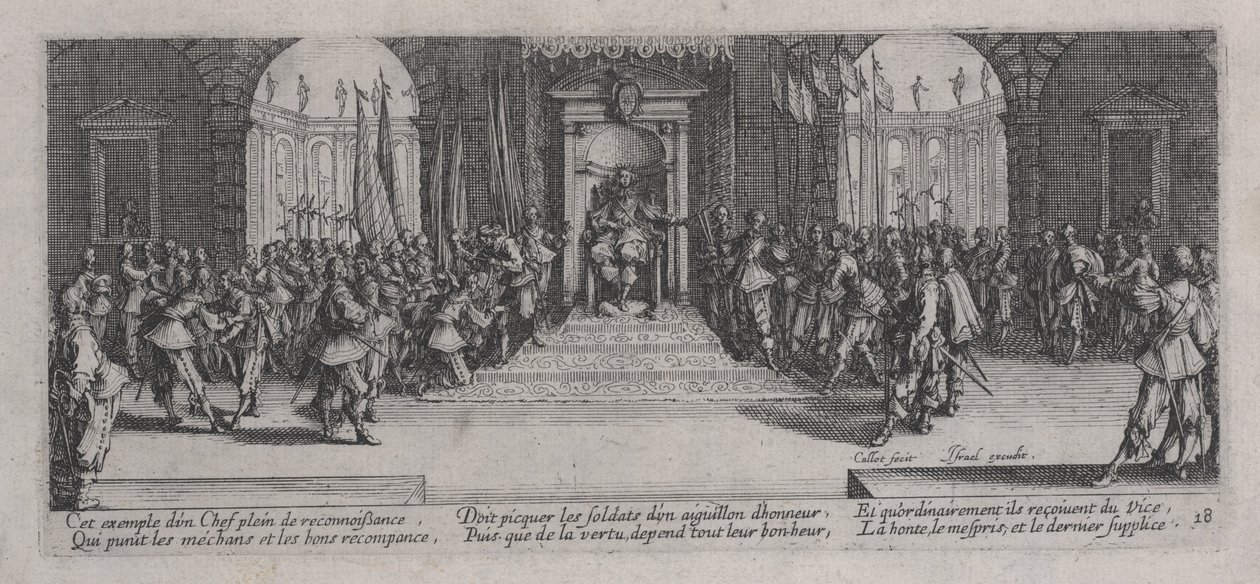 Palkkioiden jakaminen (Distribution des recompenses), kirjasta "Sodan kurjuudet". tekijältä Jacques Callot