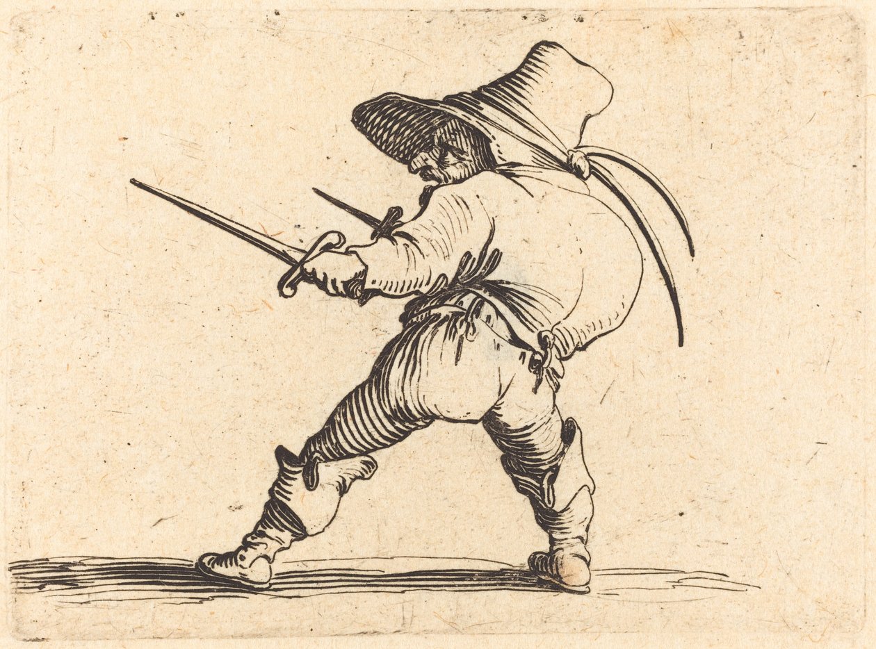 Kaksintaistelija miekan ja tikarin kanssa tekijältä Jacques Callot
