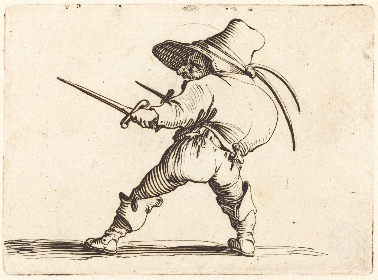 Kaksintaistelija miekan ja tikarin kanssa tekijältä Jacques Callot