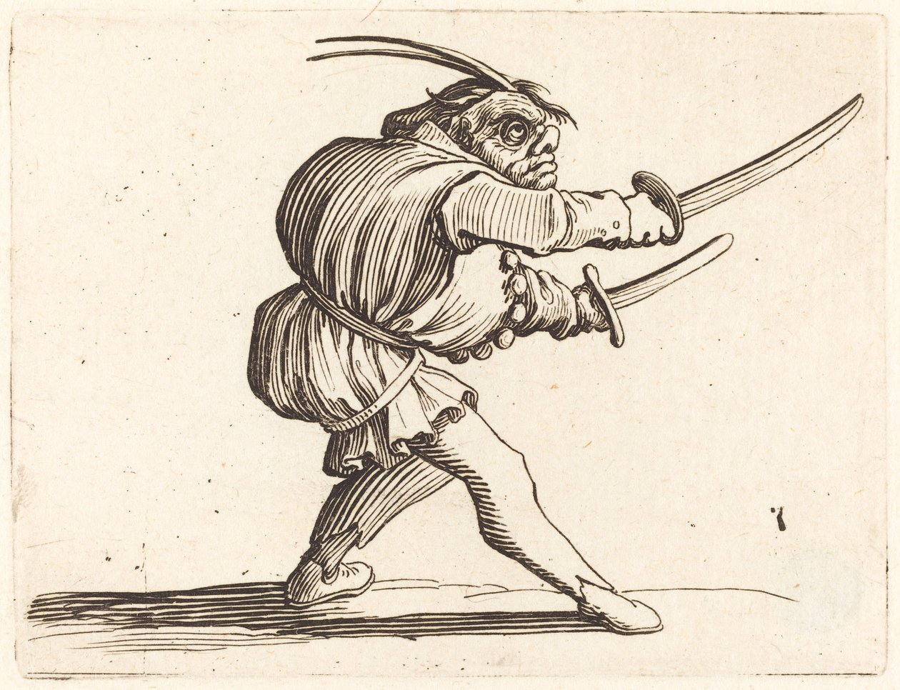 Kaksintaistelija kahden sapelin kanssa tekijältä Jacques Callot