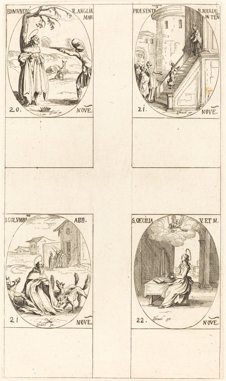 Edmund, Englannin kuningas, marttyyri; Neitsyt esittely; St. Columban; St. Cecil tekijältä Jacques Callot