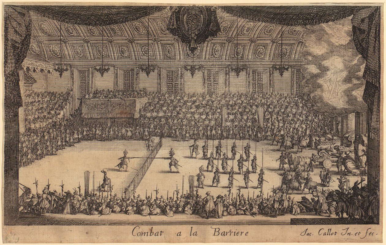 Monseigneur Henry de Lorrainen saapuminen, sarjan ”Turnajaiset” sivu 7 tekijältä Jacques Callot