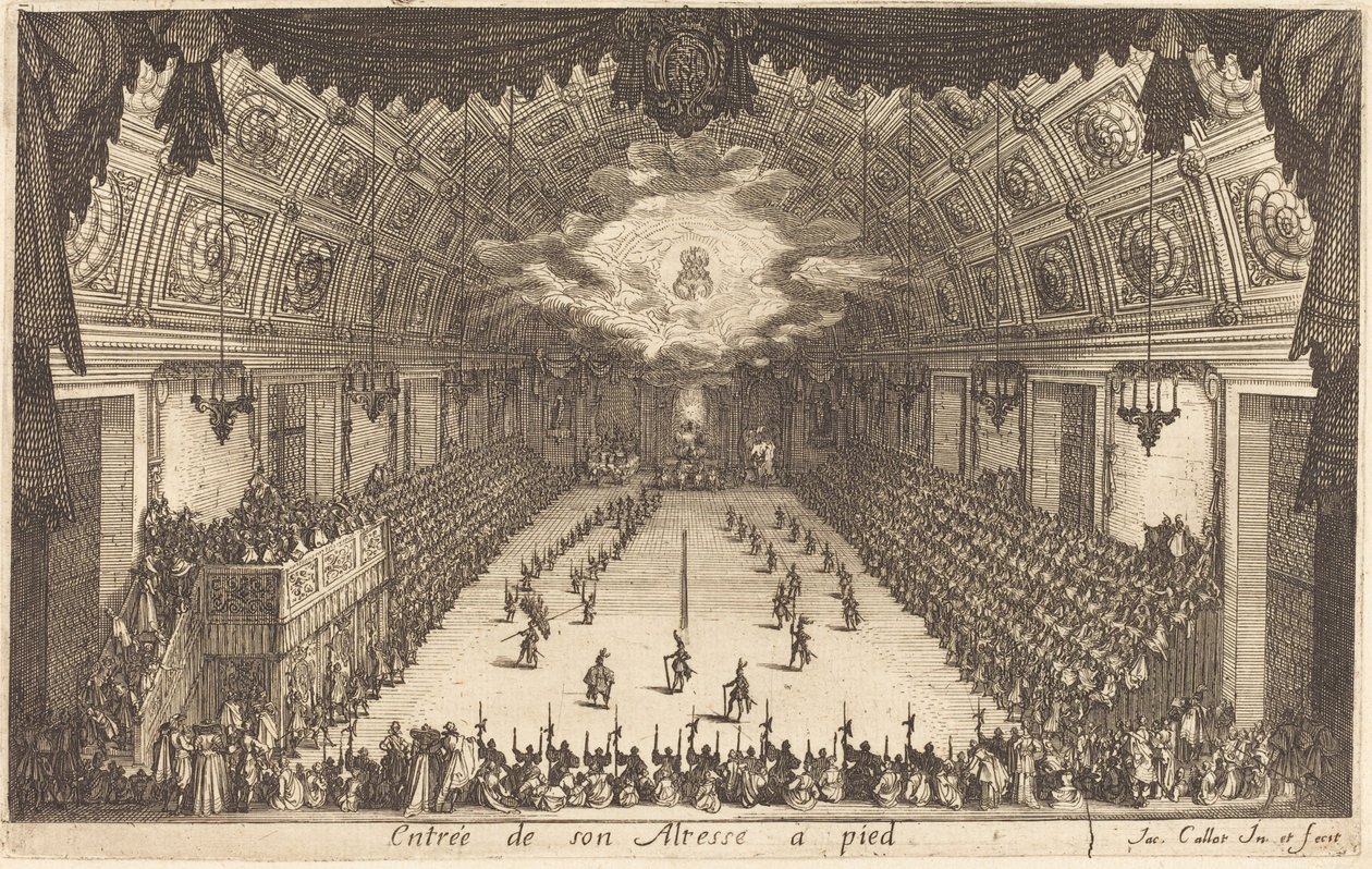 Hänen korkeutensa sisääntulo jalkaan tekijältä Jacques Callot