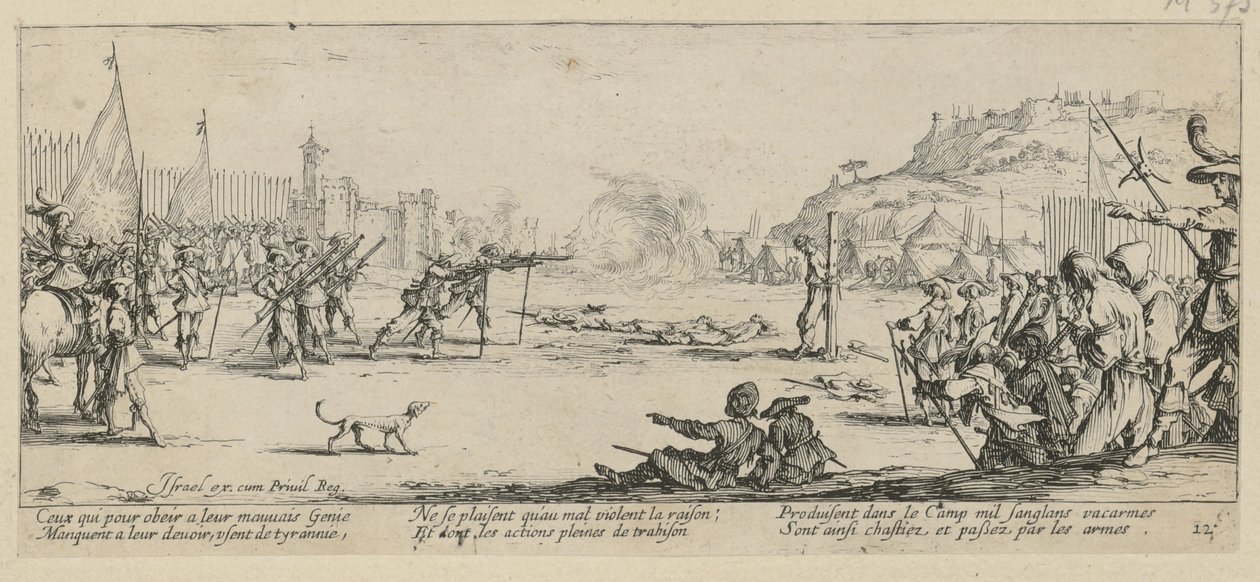Ammunta, sivu 12 sarjasta ”Sodan kauhut” tekijältä Jacques Callot