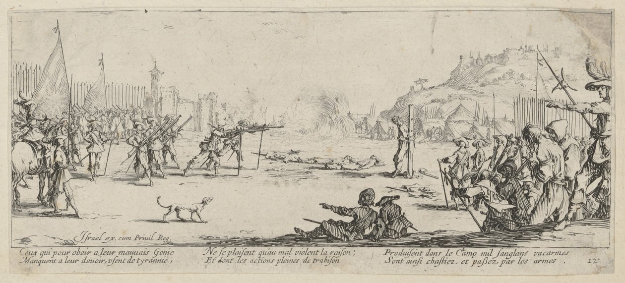 Ammunta, sivu 12 sarjasta ”Sodan kauhut” tekijältä Jacques Callot