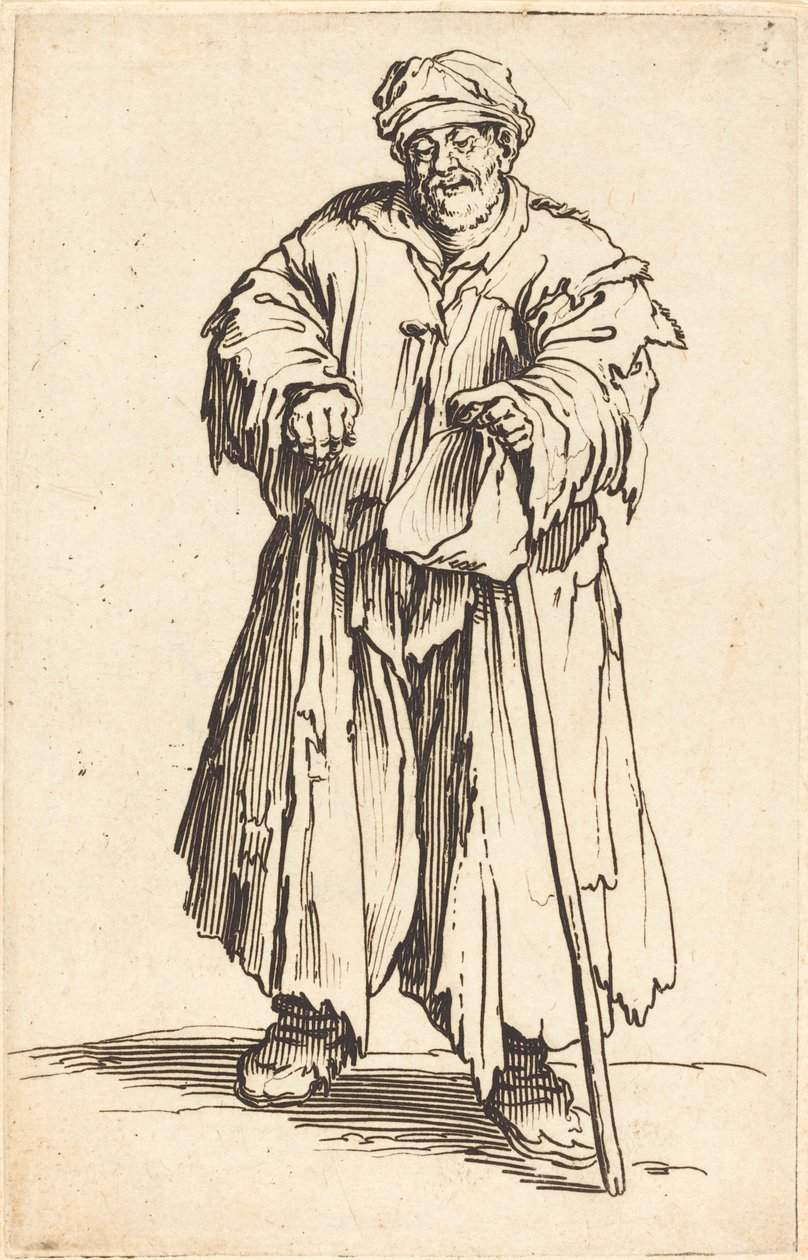 Lihava kerjäläinen silmät alaspäin tekijältä Jacques Callot