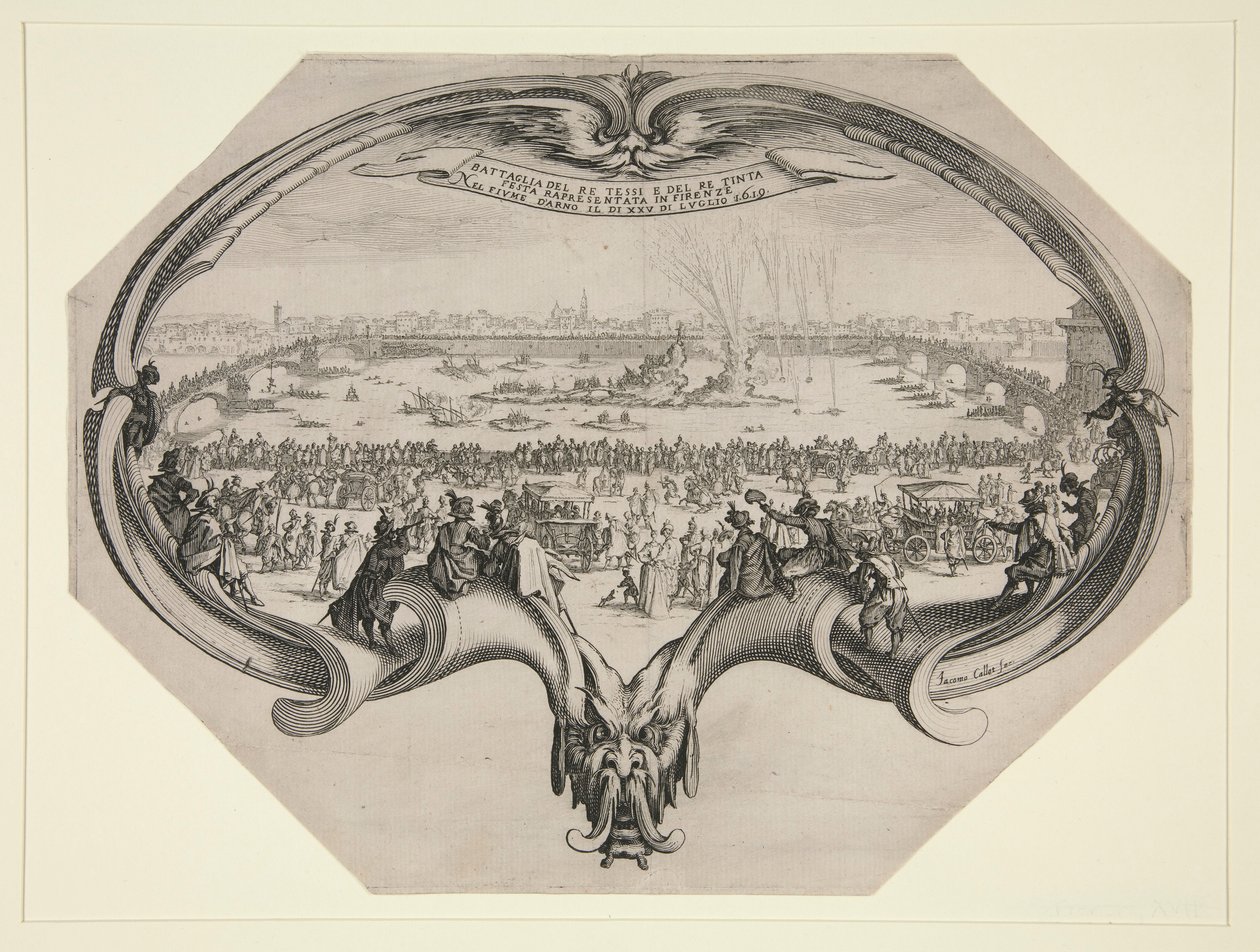 Firenzen värjääjien ja kutojien festivaali, 25. heinäkuuta 1619 Arnolla. tekijältä Jacques Callot