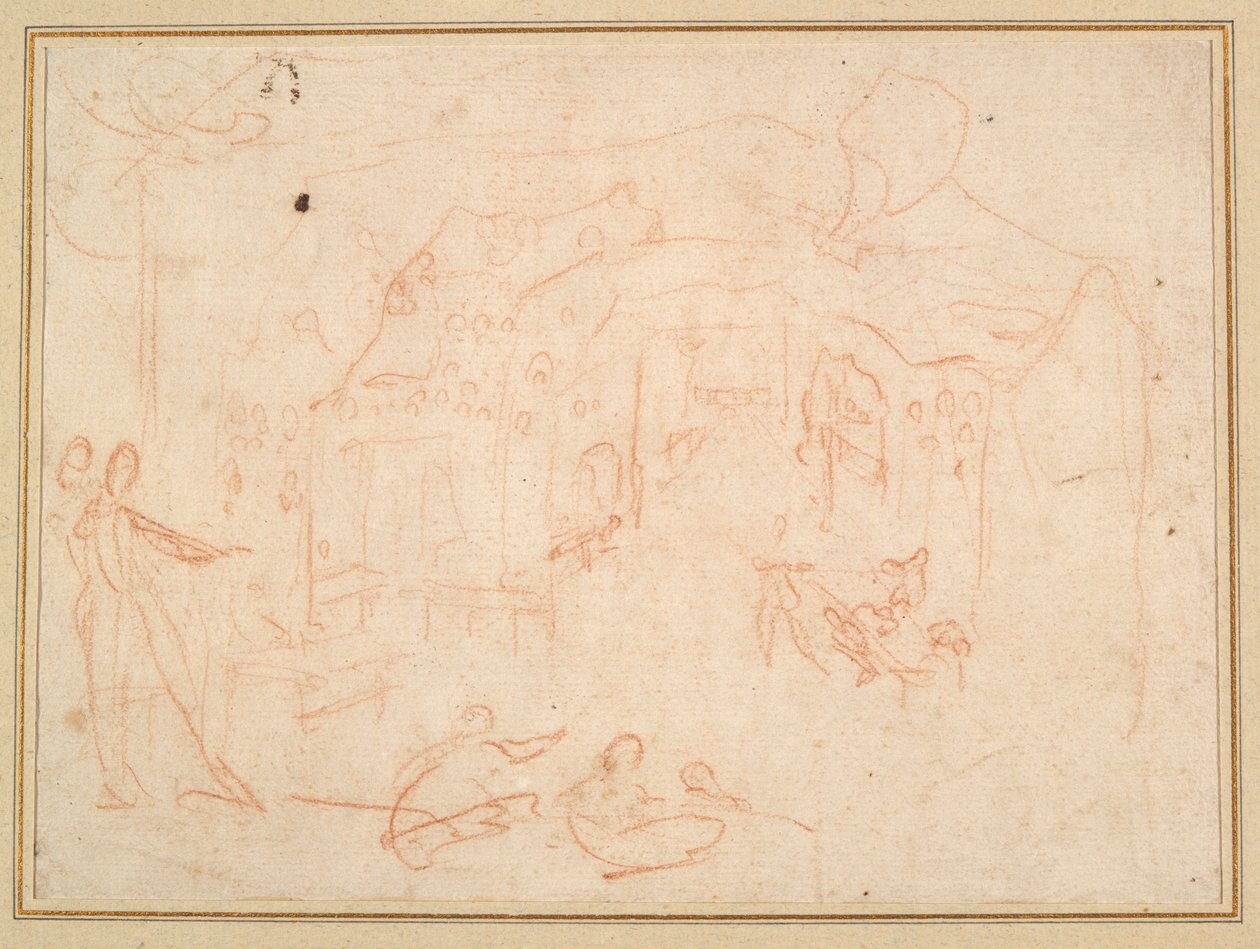 Figuuritutkimukset (recto); Lavasetti (käänteinen) tekijältä Jacques Callot