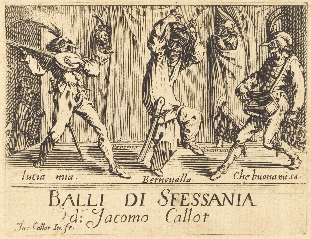 Etukappale Balli di Sfessanialle, n. 1622. tekijältä Jacques Callot