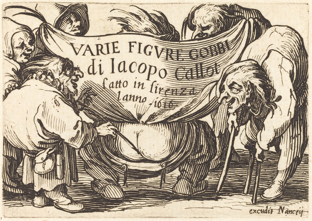 Etukappale kappaleeseen "Varie Figure Gobbi" (eri kyttyräselkäfiguurit) tekijältä Jacques Callot