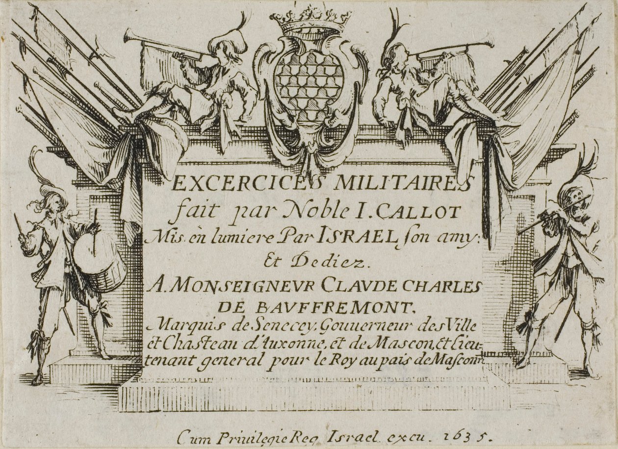 Frontispiece, sotilasharjoituksista tekijältä Jacques Callot