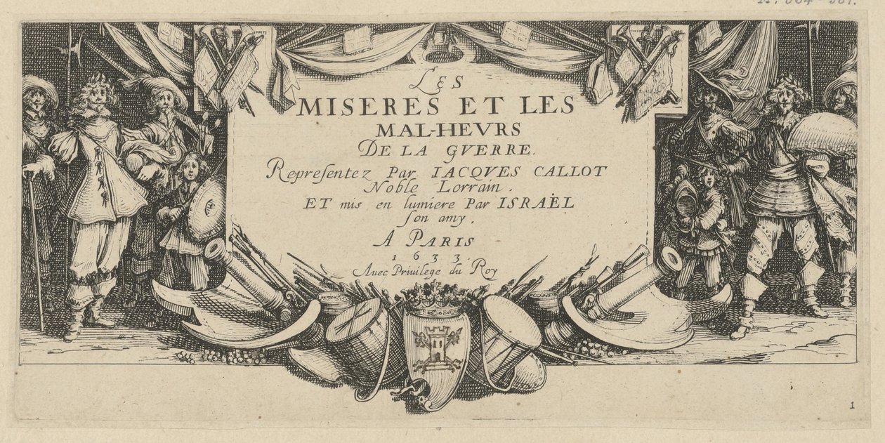 Etusivu, sarjan ”Sodan kauhut” 1. sivu tekijältä Jacques Callot