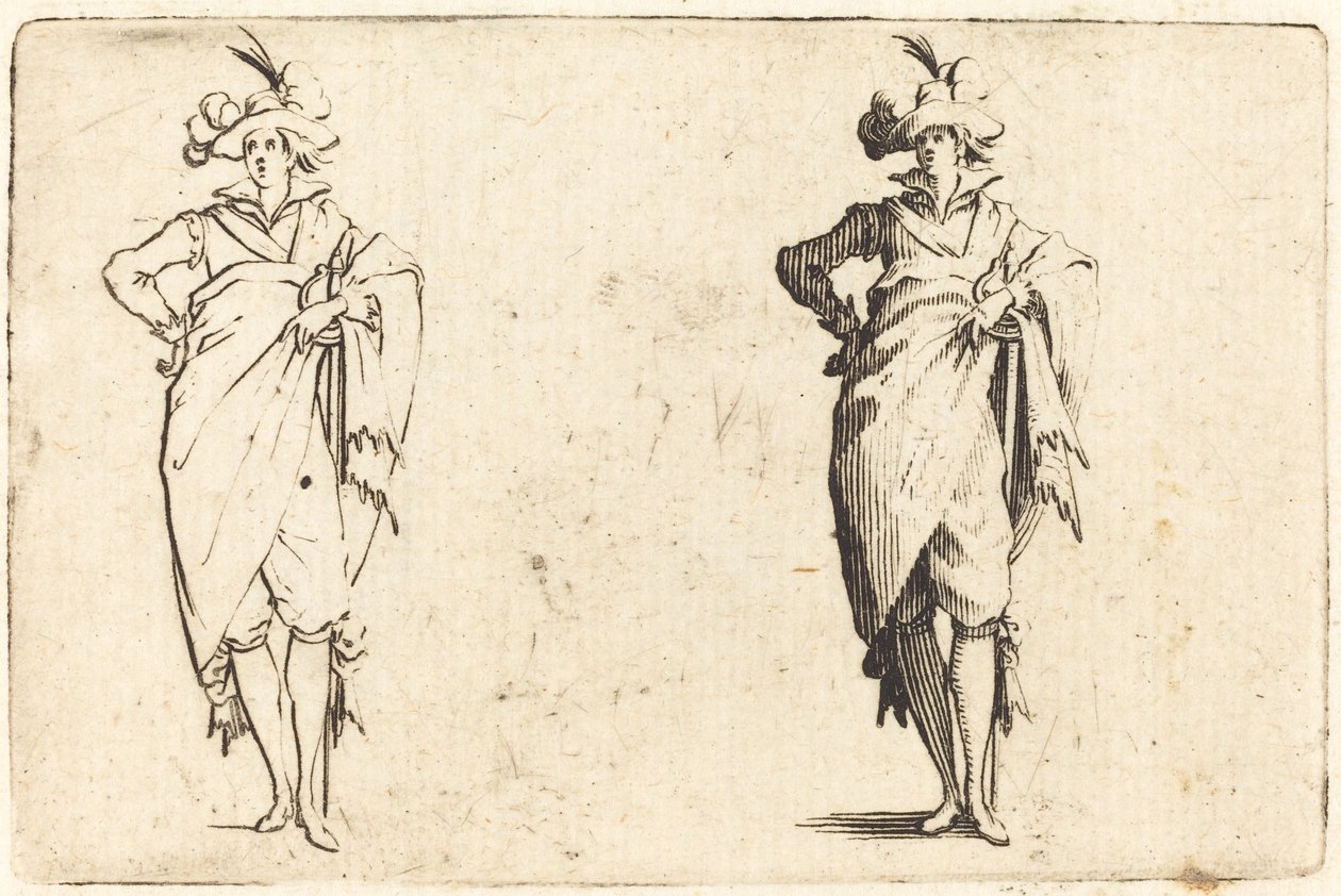 Gentleman edestä katsottuna käsi lantiolla tekijältä Jacques Callot