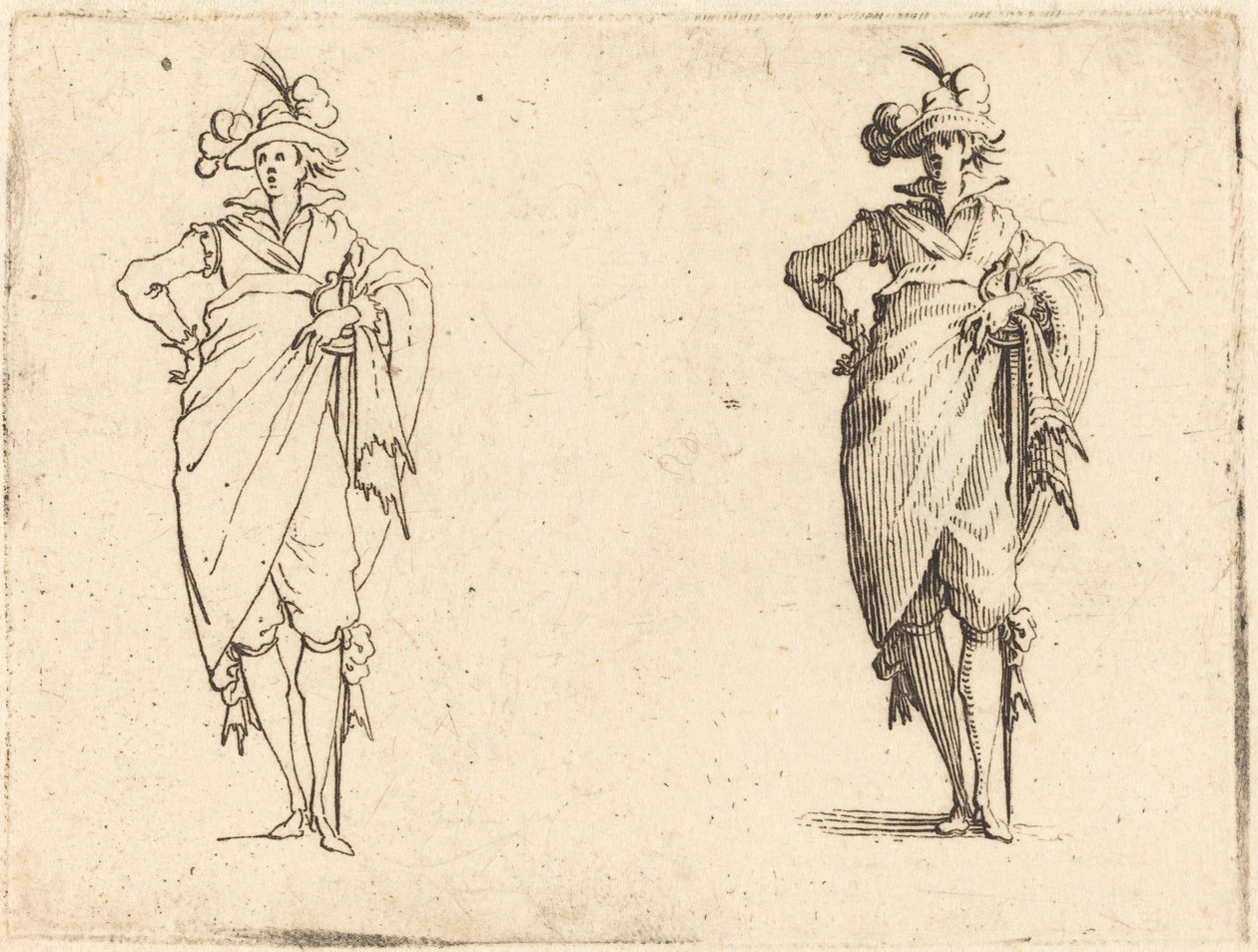 Gentleman edestä katsottuna käsi lantiolla tekijältä Jacques Callot
