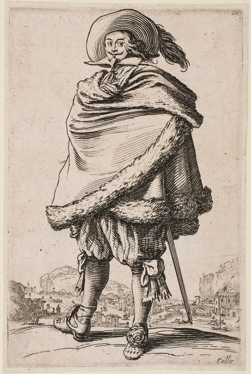Gentleman kääritty turkisviitta, sarjasta "The Nobility" tekijältä Jacques Callot