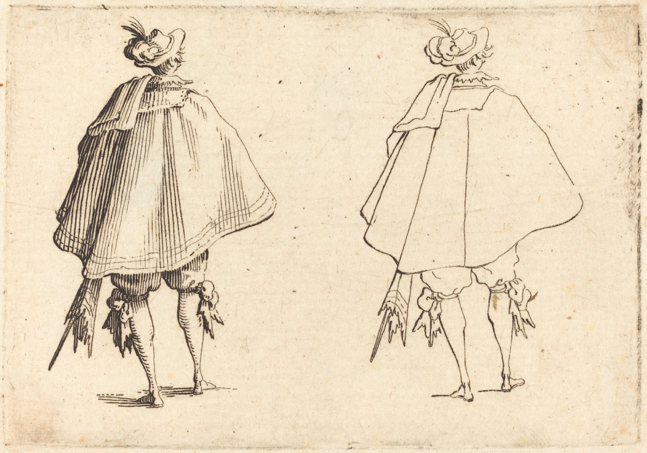 Gentleman in Large Mantle, takaa katsottuna, n. 1617. tekijältä Jacques Callot