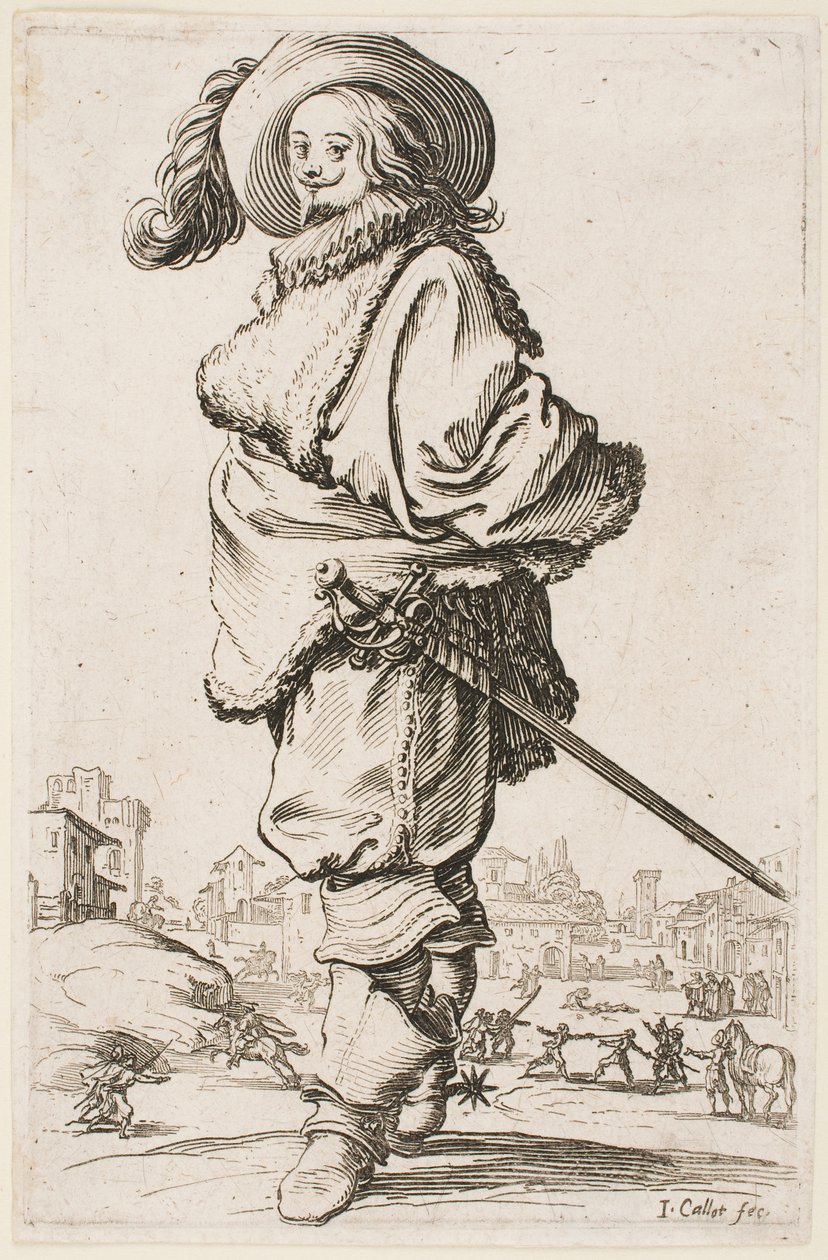 Herrasmies turkisreunustaisessa viitassa sarjasta "The Nobility of Lorraine" tekijältä Jacques Callot