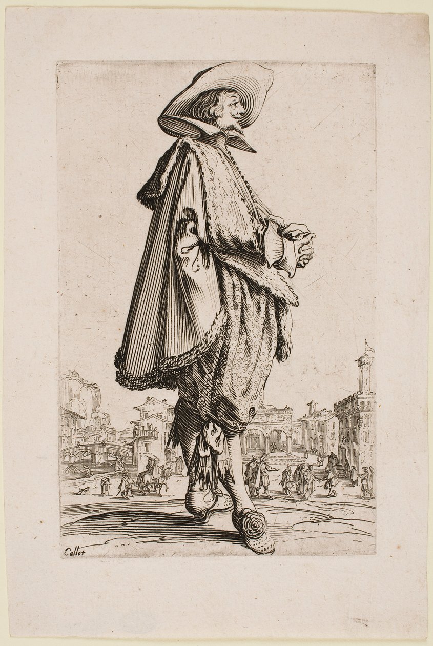 Herrasmies kädet ristissä, sarjasta "The Nobility of Lorraine" tekijältä Jacques Callot