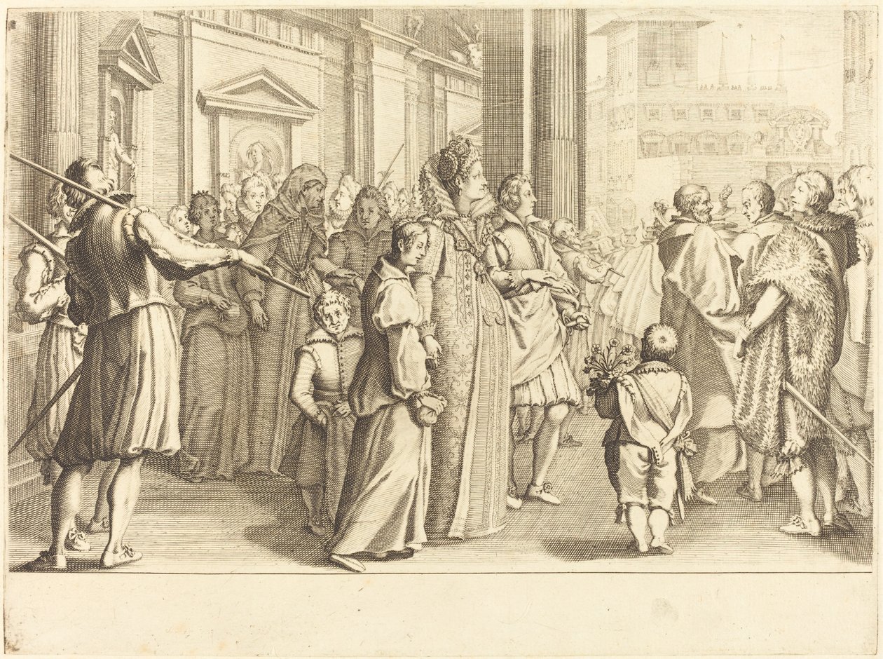 Suurherttuatar nuorten tyttöjen kulkueessa tekijältä Jacques Callot