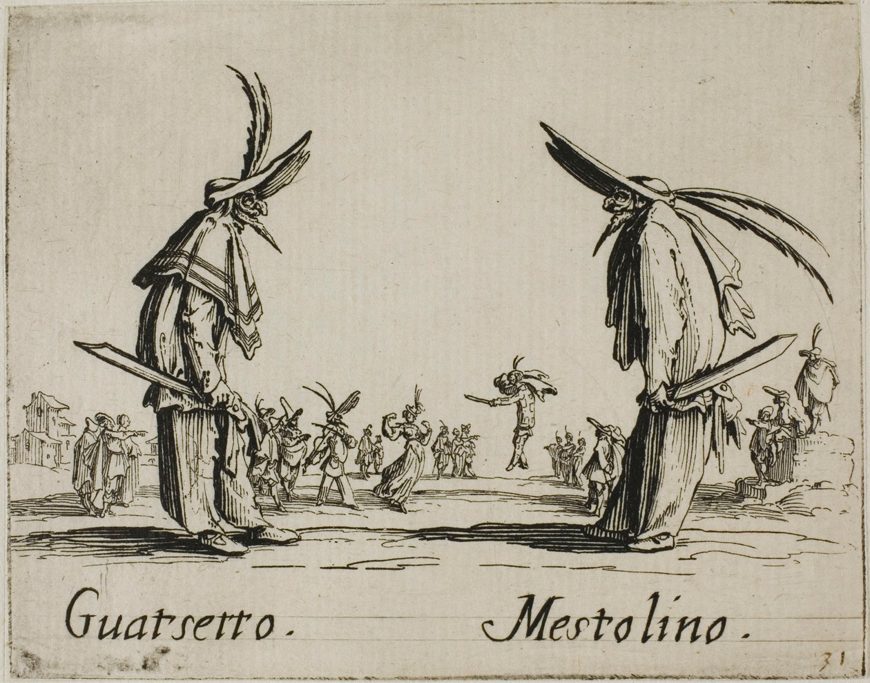 Guatsetto - Mestolino, laatta 5 alkaen Balli di Sfessania tekijältä Jacques Callot
