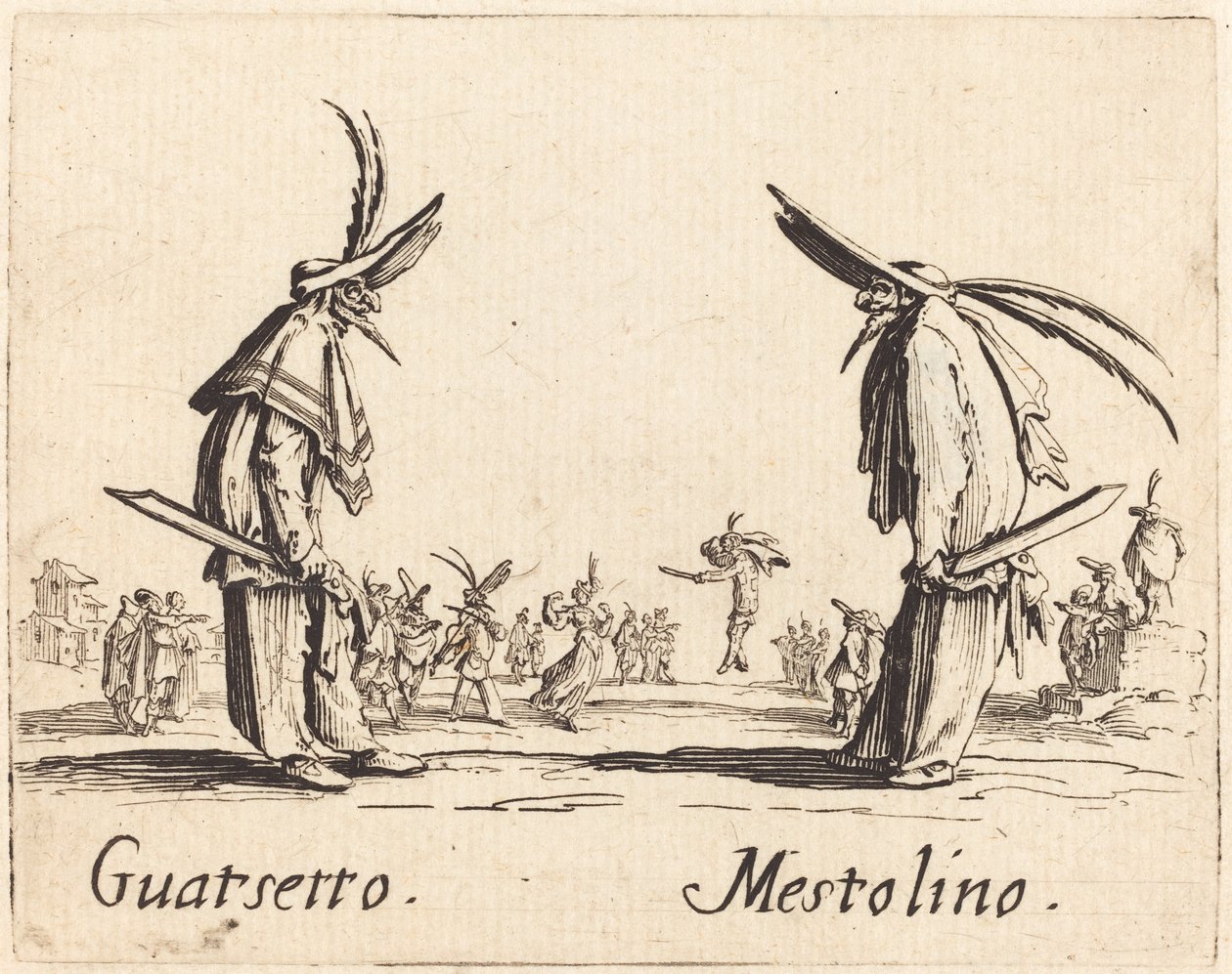 Guatsetto ja Mestolino, n. 1622. tekijältä Jacques Callot