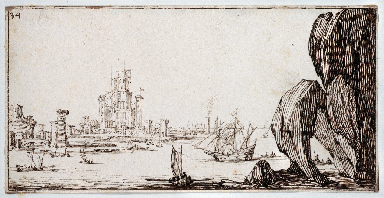 Harbour (kynä ja ruskea muste paperille) tekijältä Jacques Callot