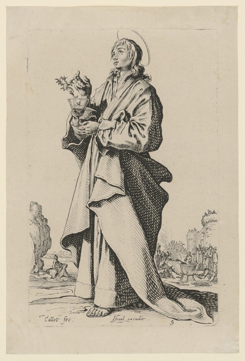 Pyhä Johannes Evankelista, sarjan ”Jeesus, kaksitoista apostolia ja Maria” 8. sivu tekijältä Jacques Callot