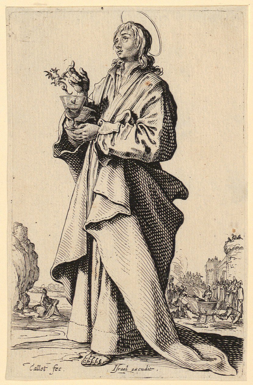 Pyhä Johannes Evankelista, sarjan ”Jeesus, kaksitoista apostolia ja Maria” 8. sivu tekijältä Jacques Callot