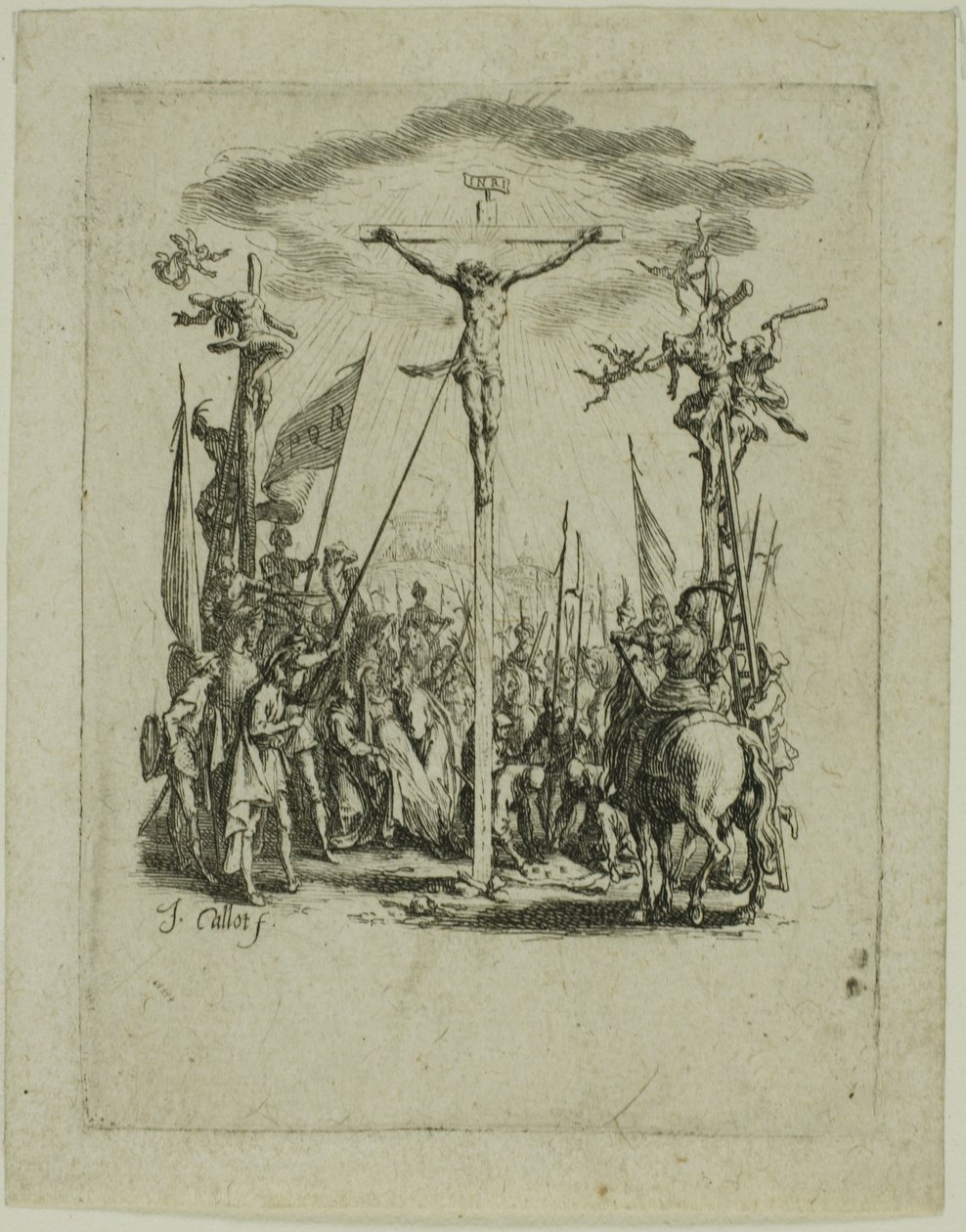 Jeesus lävistetään keihäällä, pienestä passiosta (The Small Passion) tekijältä Jacques Callot