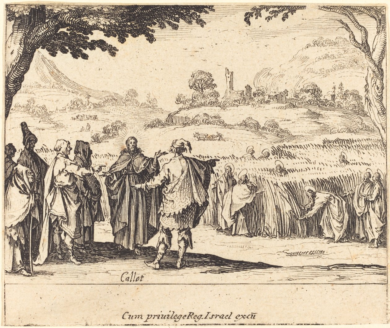 Jeesus fariseusten kanssa, 1635. tekijältä Jacques Callot
