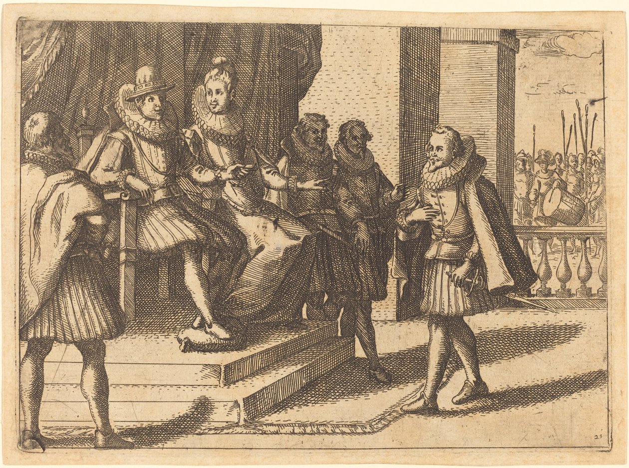 Kuningas ja kuningatar neuvottelemassa turkkilaisista, 1612. tekijältä Jacques Callot
