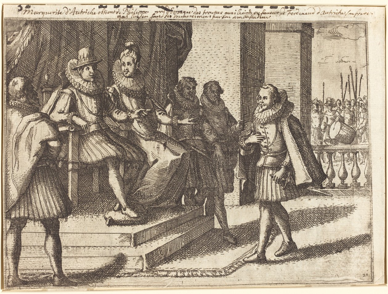 Kuningas ja kuningatar neuvottelemassa turkkilaisista [recto] tekijältä Jacques Callot