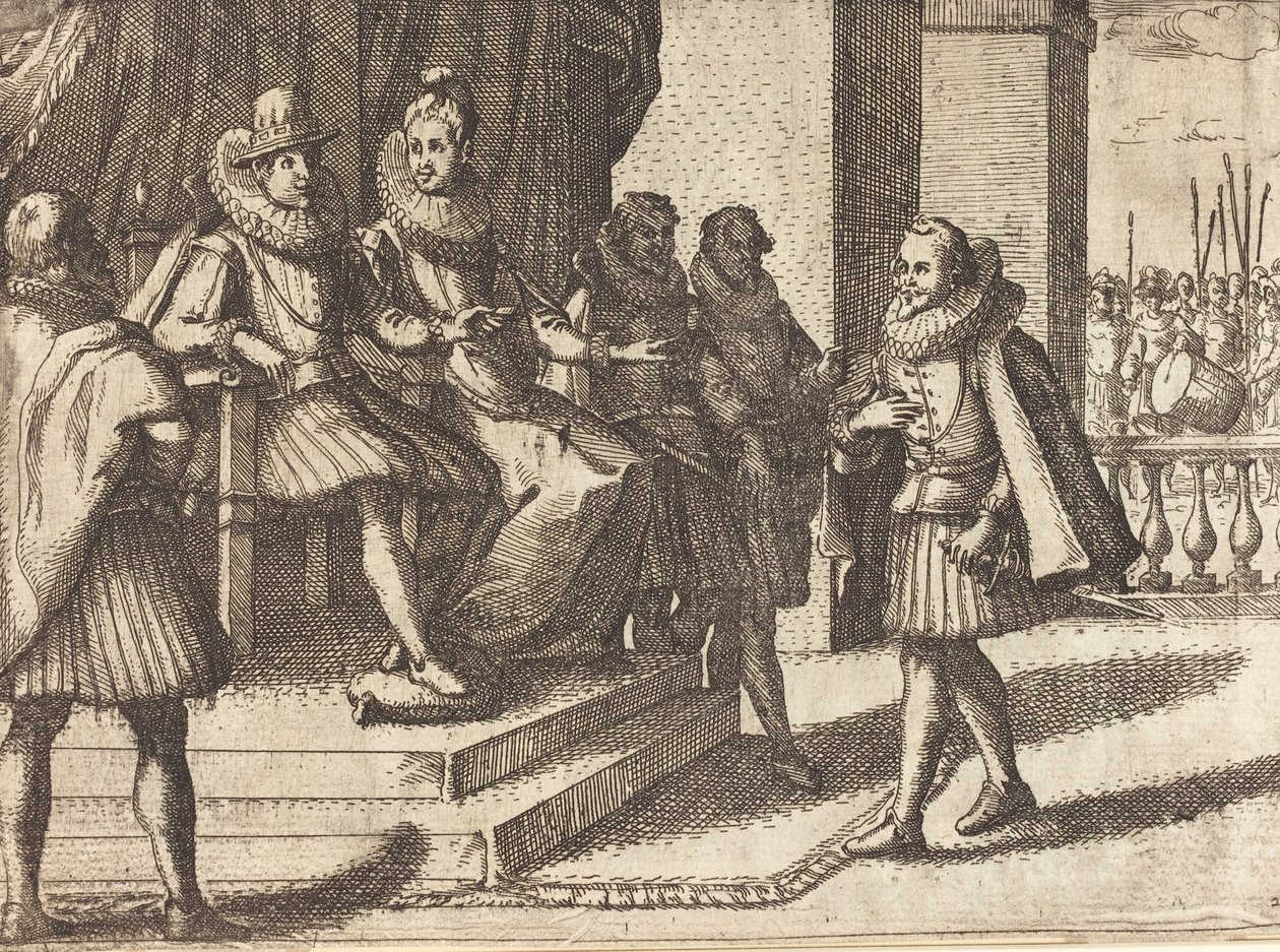 Kuningas ja kuningatar neuvottelemassa turkkilaisista [recto], 1612. tekijältä Jacques Callot