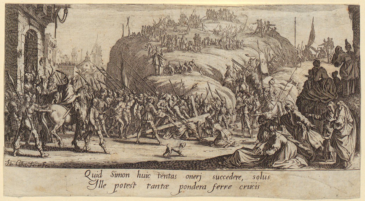 Ristin kantaminen, sarjan ”Suuri passio” 6. lehti tekijältä Jacques Callot
