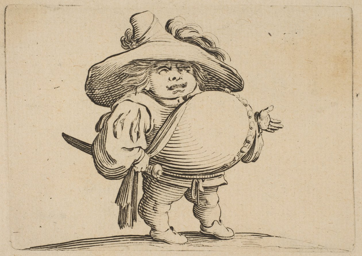 Mies, jolla on iso vatsa koristeltu nappikorivilla Mies, jolla on suuri vatsa koristeltu w..., 1616-22. tekijältä Jacques Callot