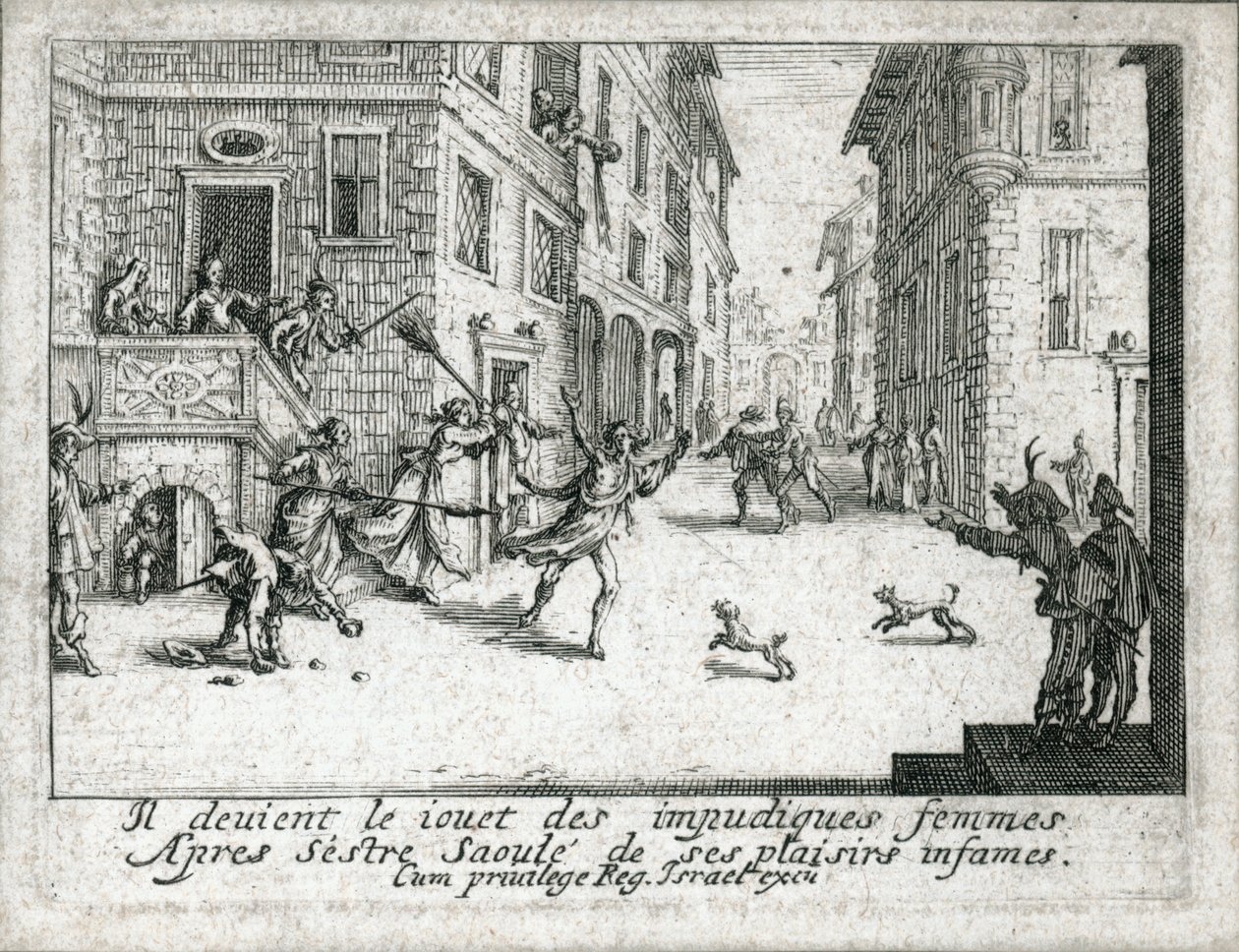Tuhlaajapojan elämä... (kaiverrus) tekijältä Jacques Callot