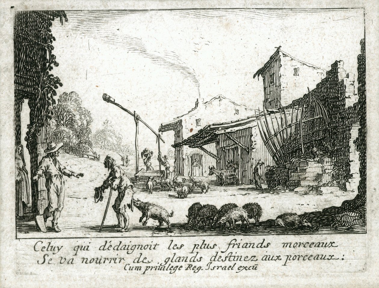Tuhlaajapojan elämä... (kaiverrus) tekijältä Jacques Callot