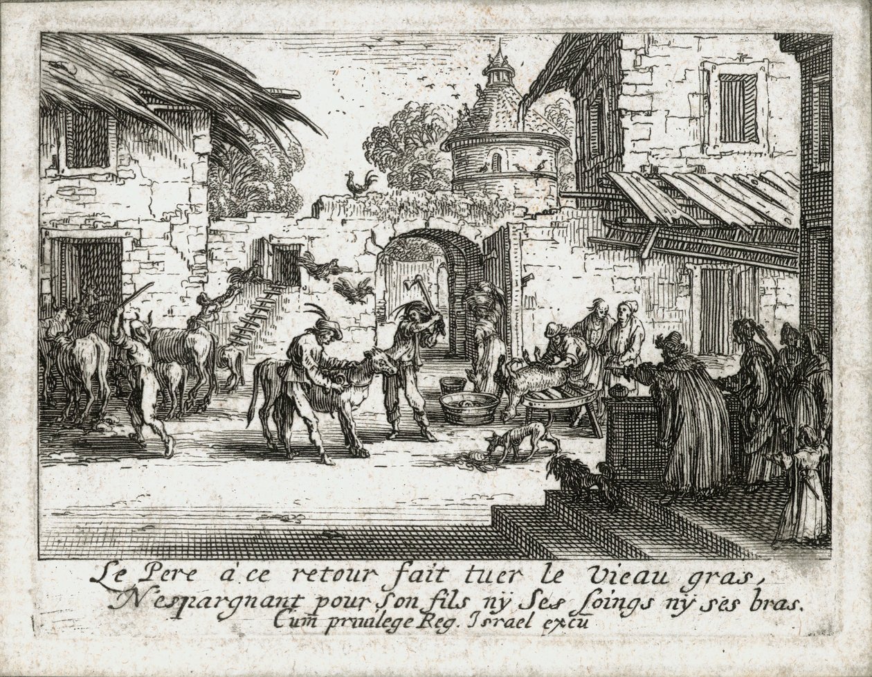 Tuhlaajapojan elämä... (kaiverrus) tekijältä Jacques Callot