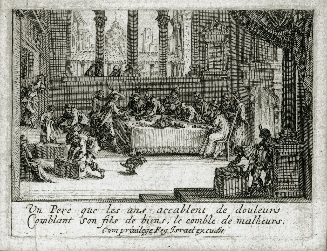 Tuhlaajapojan elämä... (kaiverrus) tekijältä Jacques Callot